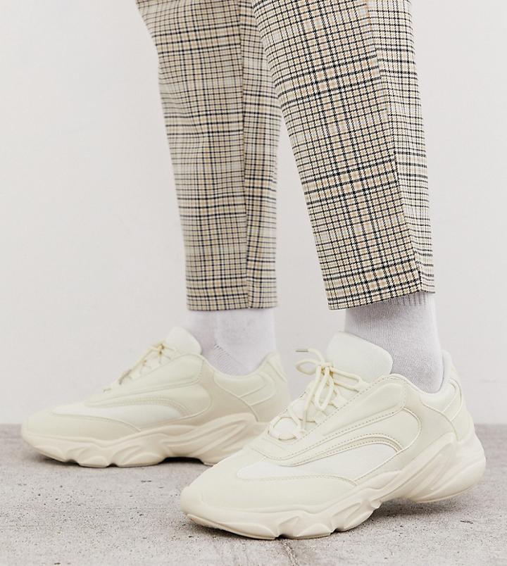 Asos Design Wide Fit Sneakers In Off White With Chunky Sole
