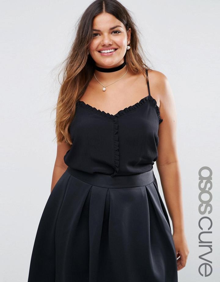Asos Curve Pretty Ruffle Cami Top - Black