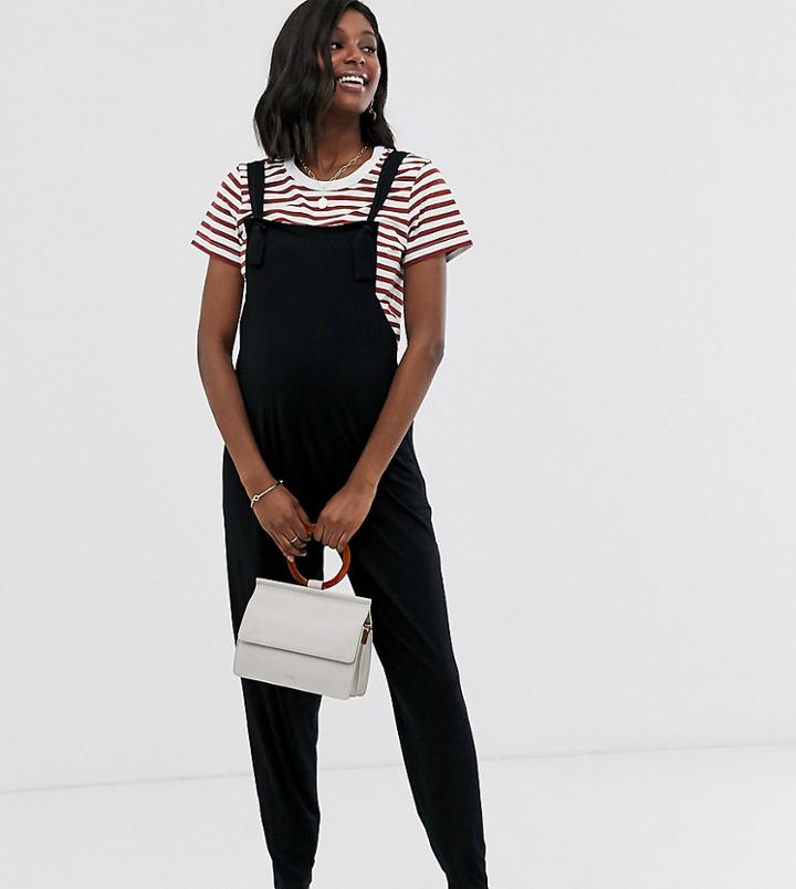 Asos Design Maternity Jersey Overalls In Black