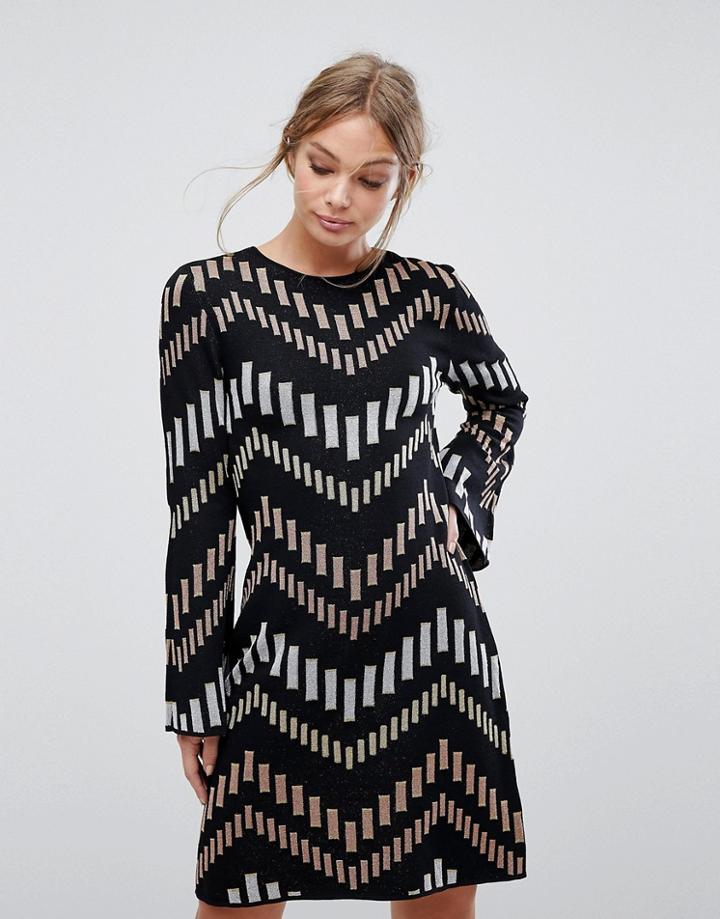 Ted Baker Knitted Swing Dress With Metallic Cotton Reels - Black