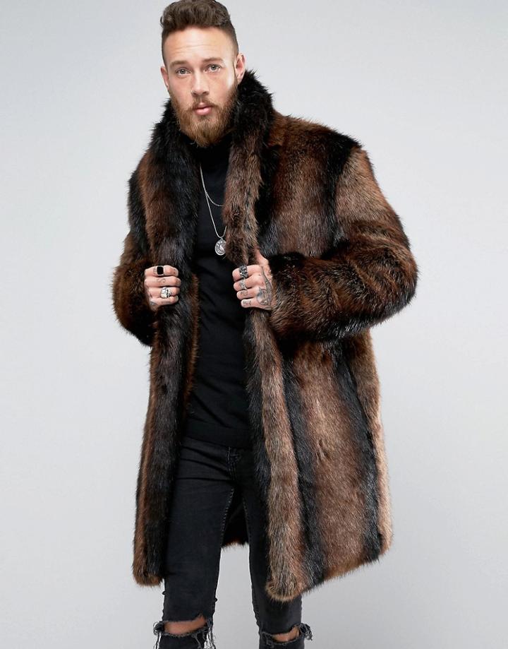 Asos Heavyweight Faux Fur Overcoat - Red