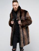 Asos Heavyweight Faux Fur Overcoat - Red