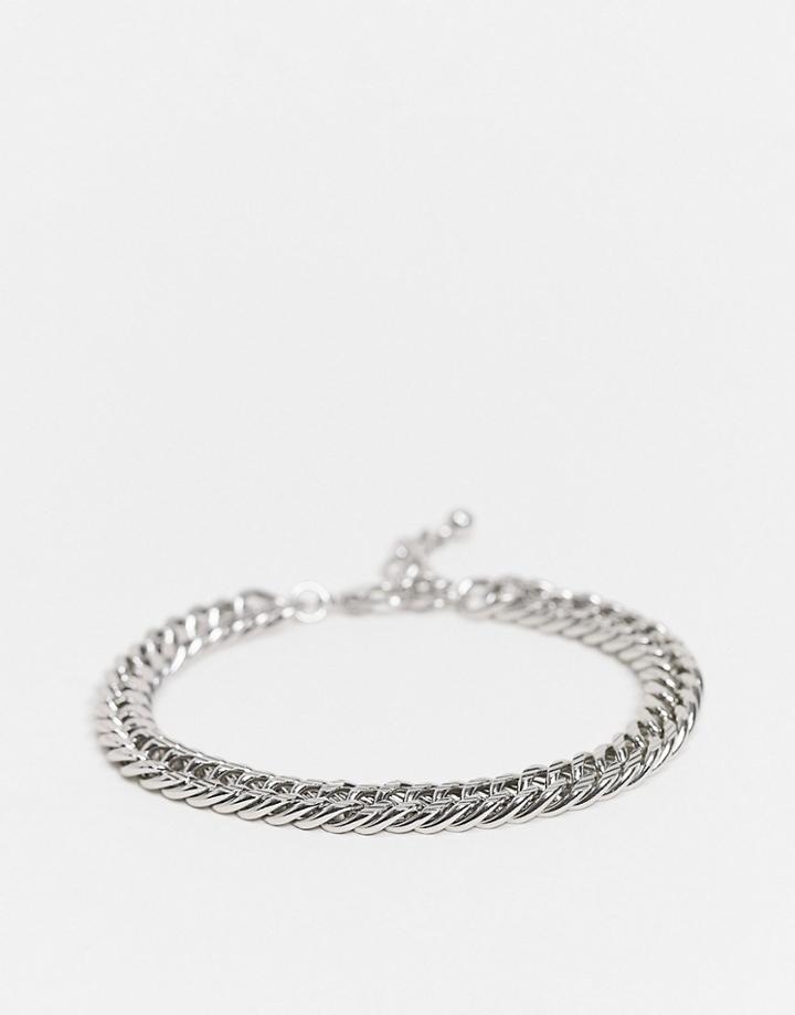 Asos Design Chunky Chain Bracelet With Texture In Silver Tone