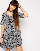 Asos Paisley Diamonte Smock Dress - Black