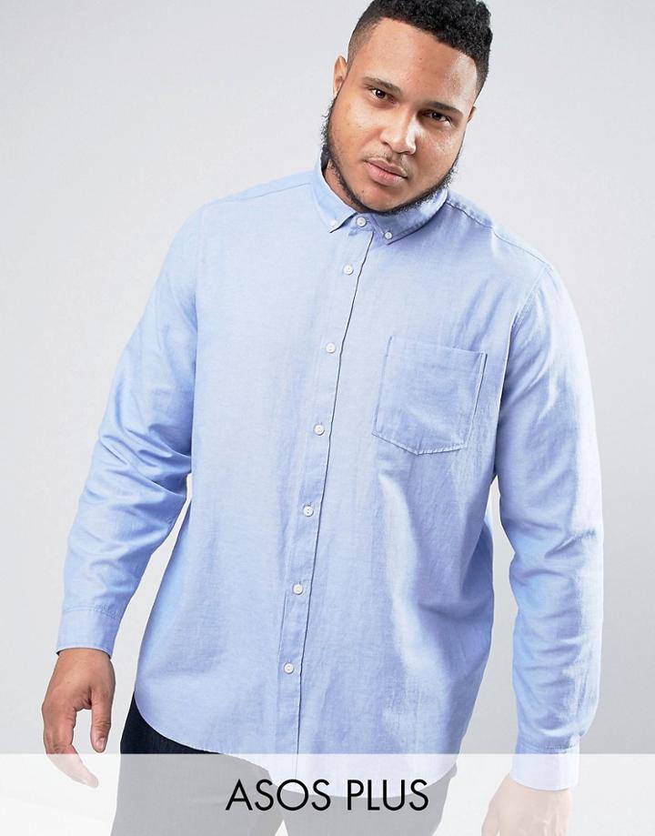 Asos Plus Casual Regular Fit Oxford Shirt In Blue - Blue