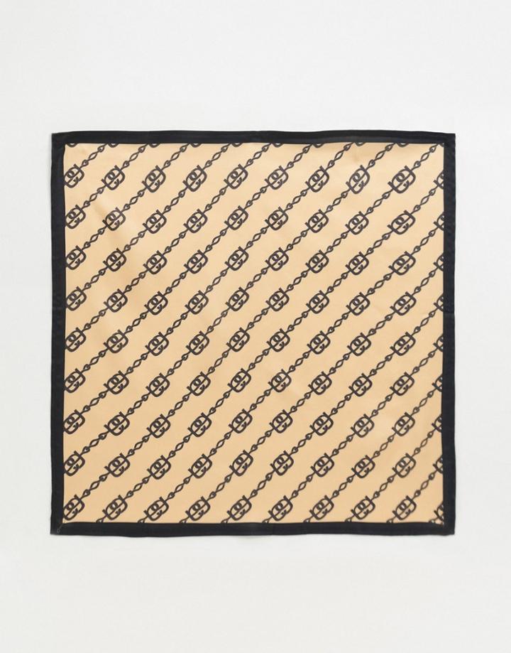 Asos Design Chain Print Large Square Poly Satin Scarf In Beige-neutral