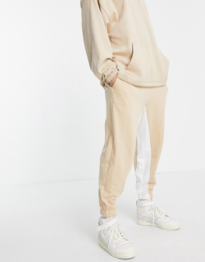 Asos Design Set Oversized Sweatpants With Inside Stripe-neutral