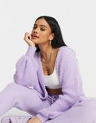 Missguided Fluffy Longline Cardigan In Lilac - Part Of A Set-purple