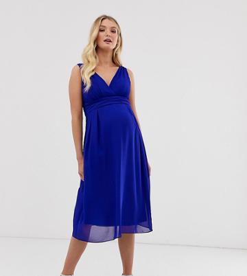 Tfnc Maternity Midi Dress With Tie Back In Cobalt - Blue