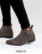 Asos Wide Fit Chelsea Boots In Gray Faux Suede With Zips - Gray