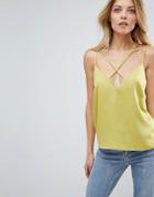 Asos Deep Plunge Strap Detail Cami In Crepe - Green