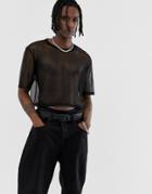 Urban Threads Oversized Cropped T-shirt In Black Mesh - Black