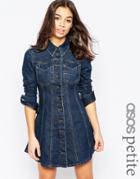 Asos Petite Denim Western Shirt Dress With Flippy Skirt - Midwash Blue