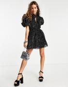 Topshop Animal Devore Puff Mini Dress In Black