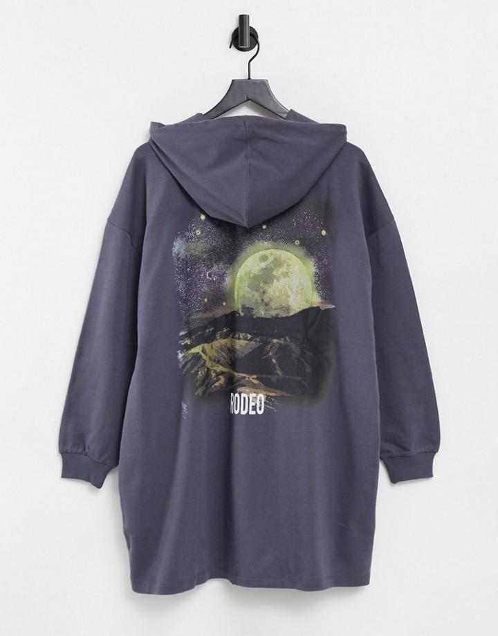 Asos Design Oversized Hoodie Dress With Rodeo Graphic Back Print In Dark Gray-grey