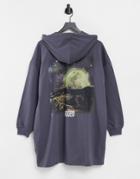 Asos Design Oversized Hoodie Dress With Rodeo Graphic Back Print In Dark Gray-grey