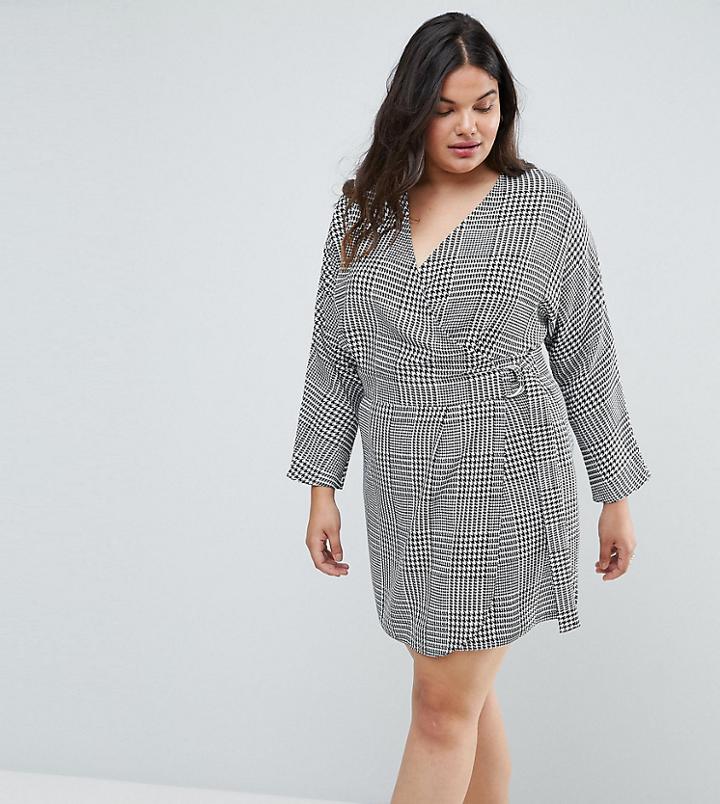 Asos Curve Mini Wrap Dress In Check-multi