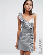 Asos Tall Night Silver 80s Ruffle Mini Dress - Silver