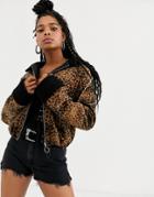 Emory Park Velvet Leopard Trucker Jacket-brown
