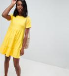 Asos Design Tall Cotton Smock Dress With Panels - Yellow