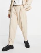 Asos Design Wide Leg Suit Pants In Pinstripe In Beige-neutral