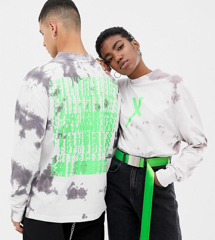 Collusion Unisex X Rene Matic Oversized Printed Tie Dye Long Sleeve T-shirt - Gray
