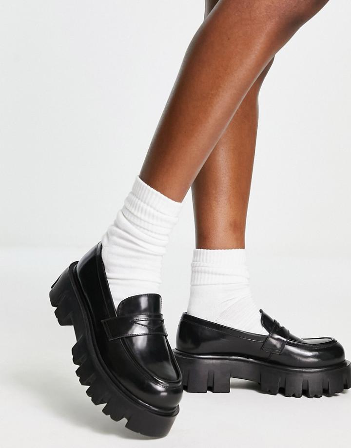 Asos Design Max Leather Chunky Loafers In Black