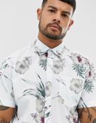 Jack & Jones Essentials Printed Short Sleeve Shirt In White - White