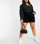 I Saw It First Plus Velour Shorts In Navy