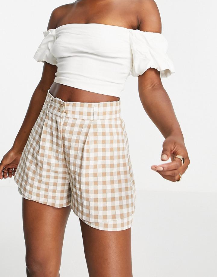 River Island Gingham Plaid Shorts In Brown - Part Of A Set