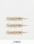 Asos Design Pack Of 3 Hair Clips With Team Bride Detail In Gold