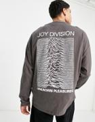 Asos Design Long Sleeve T-shirt With Joy Division Back Print In Charcoal-black