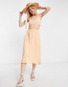 Asos Design Crinkle Split Midi Skirt In Peach - Part Of A Set-orange