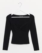 Asos Design Twist Front Knitted Sweater In Black-green