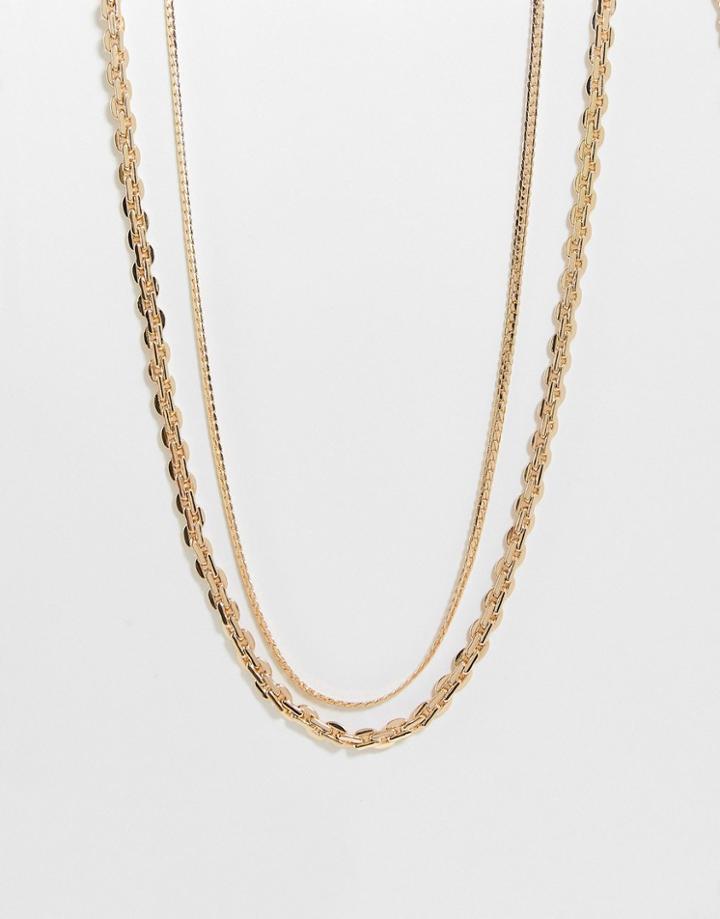Reclaimed Vintage Inspired Unisex Multirow Chain Necklace In Gold