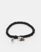 Icon Brand Leather Bracelet With Skull - Black