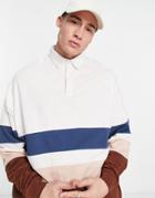 Asos Design Oversized Long Sleeve Polo T-shirt In Brown & Navy Color Block-neutral