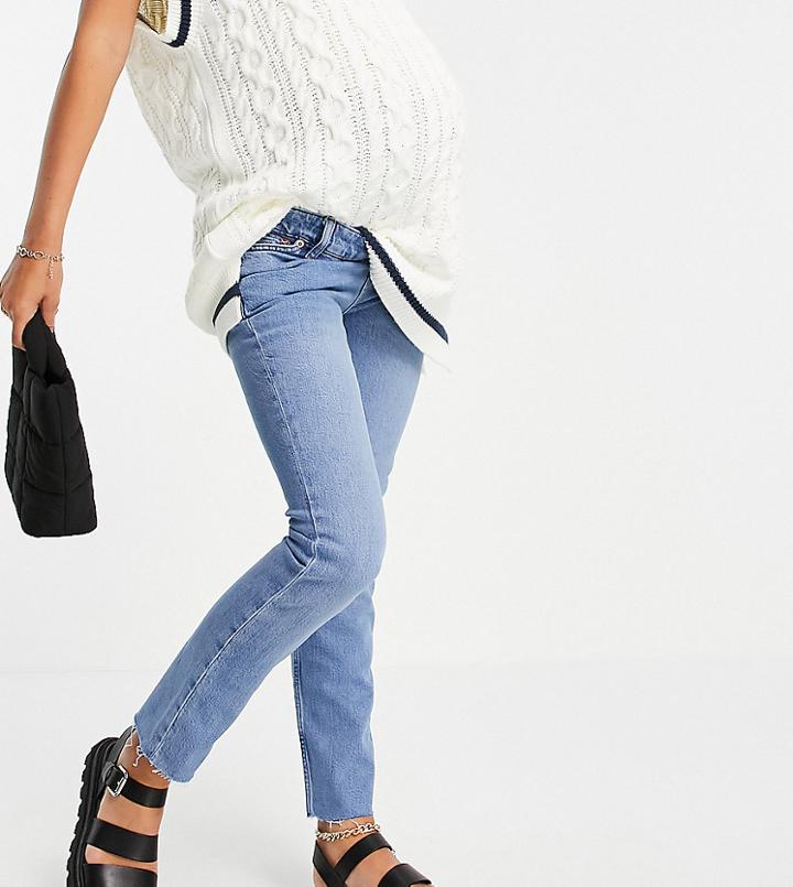Asos Design Maternity Vintage 'skinny' Jeans In Pretty Midwash With Over The Bump Waistband-blues