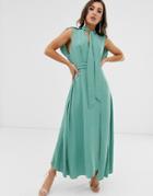 Asos Design Plunge Neck Modern Maxi Dress With Cape Sleeves - Green
