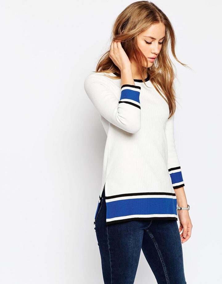 Asos Sweater With Border Stripe In Rib - Multi