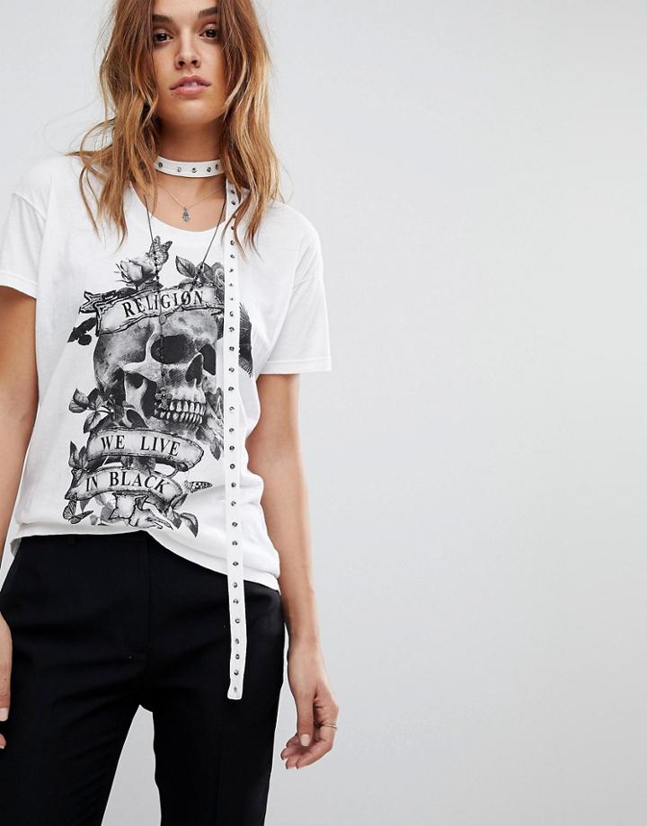 Religion Oversized T-shirt With Embellished Trim - White