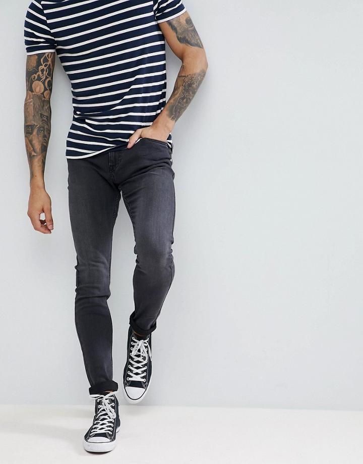 Lee Malone Power Stretch Black Worn Super Skinny Jean - Black