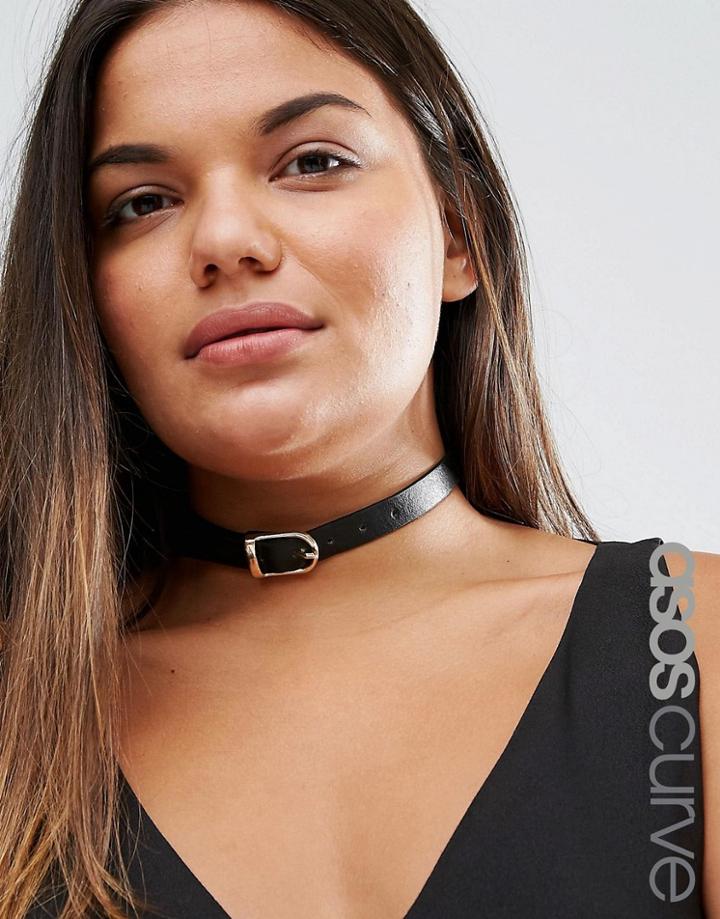 Asos Curve Faux Leather Buckle Choker Necklace - Black