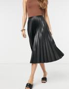 Closet London Pu Pleated Midi Skirt In Black