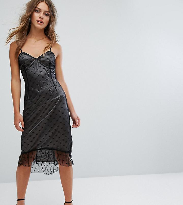 Boohoo Petite Star Print Mesh Overlay Bodycon Dress - Black