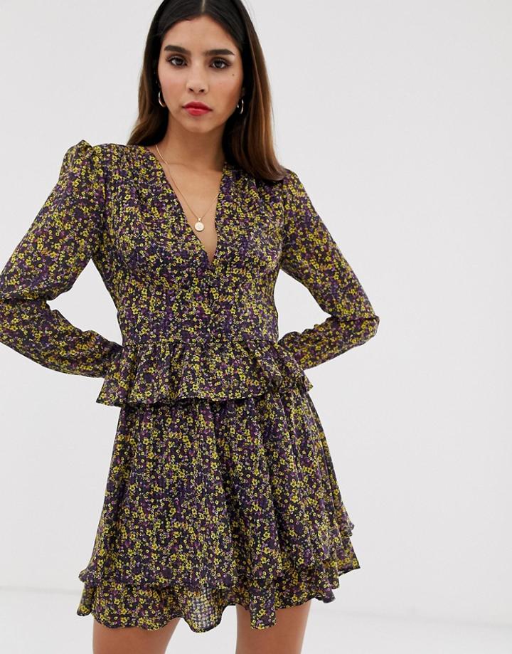 The East Order Mags Long Sleeve Blouse In Ditsy Print - Purple