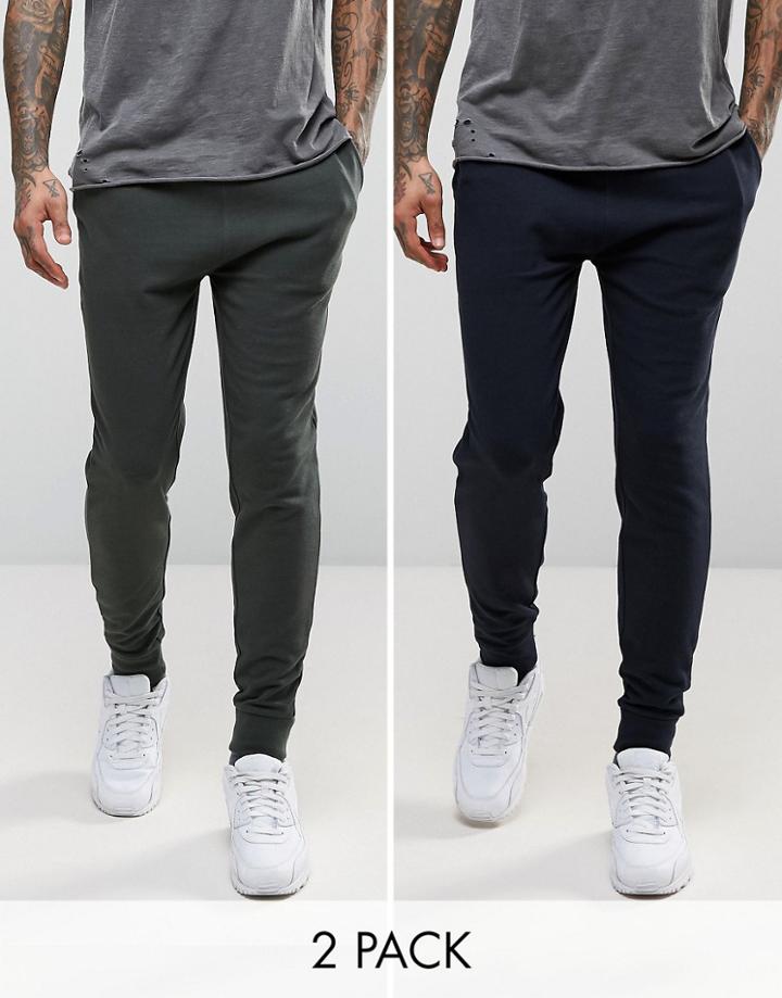 Asos Skinny Joggers 2 Pack Dark Green/ Black Save - Multi