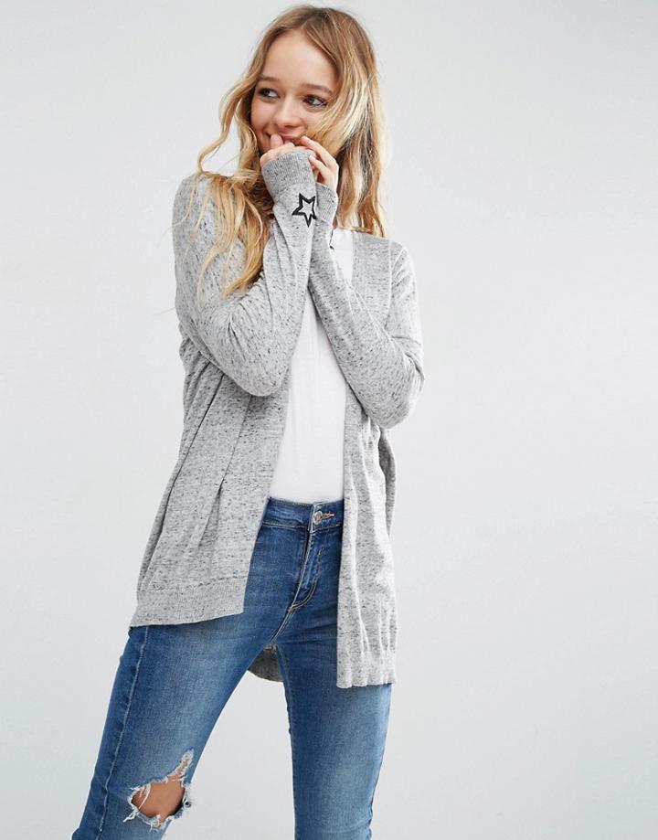 Asos Swing Cardigan With Star Cuff Patch - Gray Nep