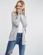 Asos Swing Cardigan With Star Cuff Patch - Gray Nep
