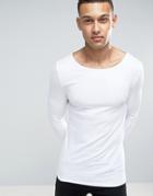 Asos Extreme Muscle Fit Long Sleeve T-shirt With Boat Neck In White - White